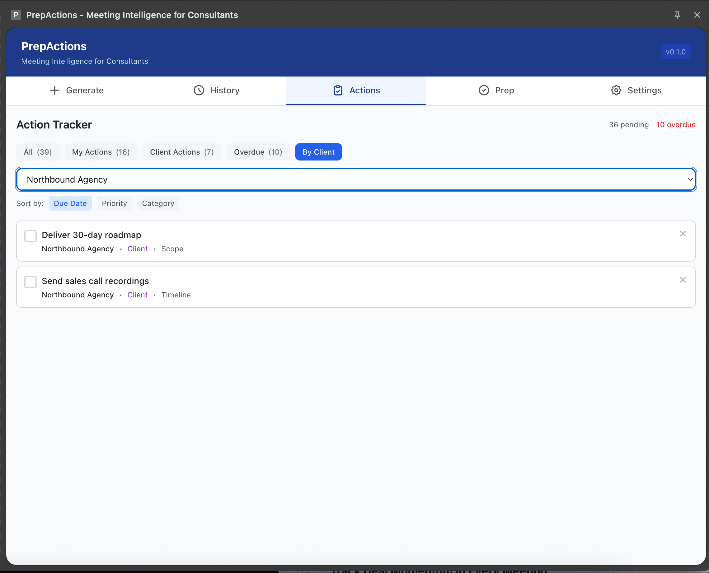 Step 2: Track action items across all clients
